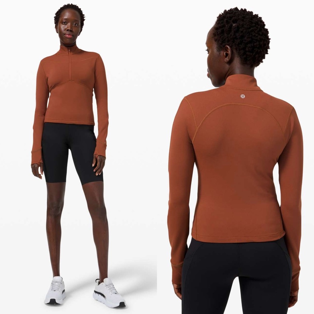 Lululemon Rulu™ Running Cropped 1/2 Zip Dark Terracotta‎ W3ECSS Size 4